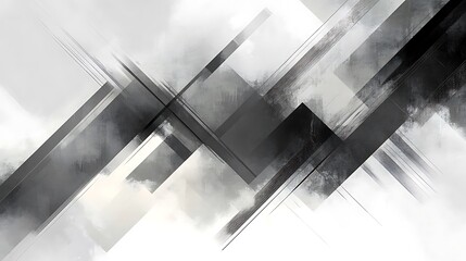 Obraz premium Dynamic interplay of geometric shapes and ethereal textures in monochrome style