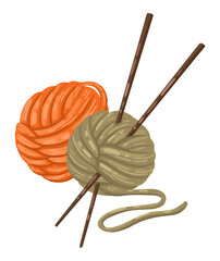 Yarn Balls with Knitting Needles. Cozy Autumn Vector.