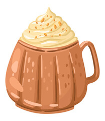 Mug of hot autumn drink. Pumpkin spice latte. Vector.