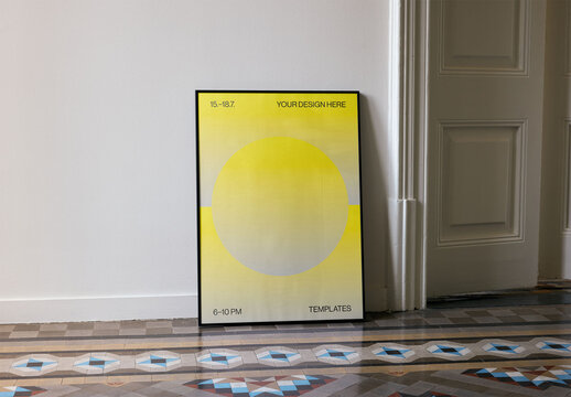 Mockup Of Vertical Customizable Framed Poster By Wall