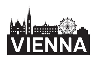 Obraz premium Vienna Cityscape Silhouette A Striking Depiction of Architectural Landmarks and the City Name In Bold Letters On A White Canvas