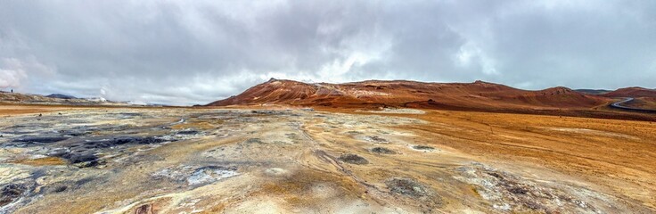Fototapeta premium Iceland Namaskard panorama with colorful geothermal ground