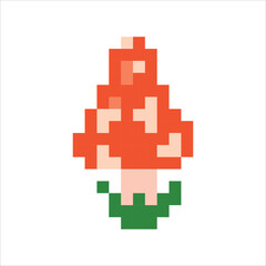 Mushroom. Food Game elements. Environment for Retro 8 bit icons for old school platformer video game. Pixel art. Vector illustration isolated on white background.