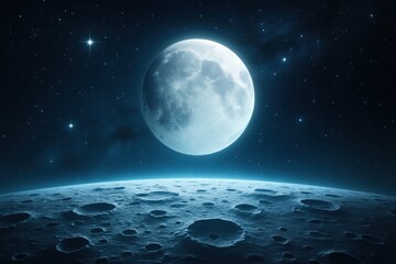 Lunar landscape under starry sky.