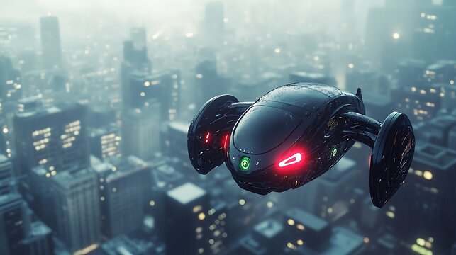 Futuristic Flying Car Cityscape. - Powered by Adobe