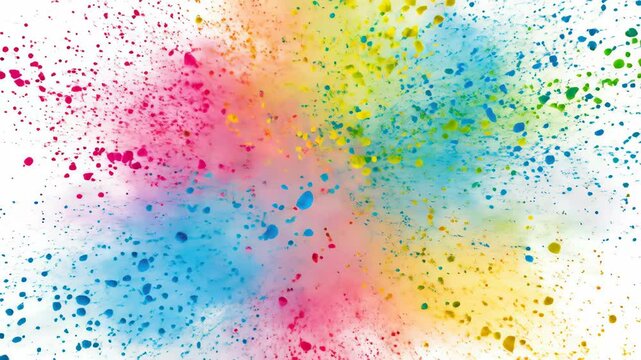 Vibrant Rainbow Color Powder Explosion Against White Background