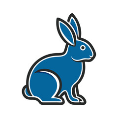 Fototapeta premium Blue rabbit illustration with black outline in simplistic design 