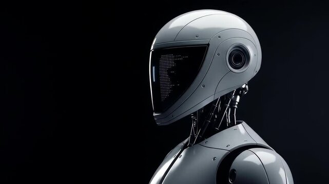 White Humanoid Robot Profile Portrait Dark Background