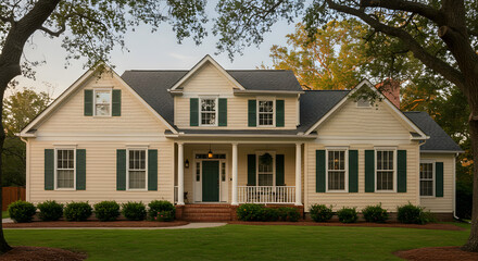 Traditional American Suburban House with Porch

