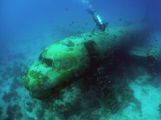 Aruba's Submerged History: Diver Explores Sunken Airplane