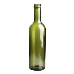 Empty dark-green glass bottle with a standard neck and cylindrical body stands on a white background