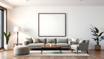 Blank mock up poster frame in modern interior background living room Scandinavian style 3D render 3D