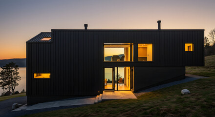 Obraz premium Modern Black House with Vertical Panels