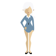 a white haired girl with lavender dress, faceless mannequin