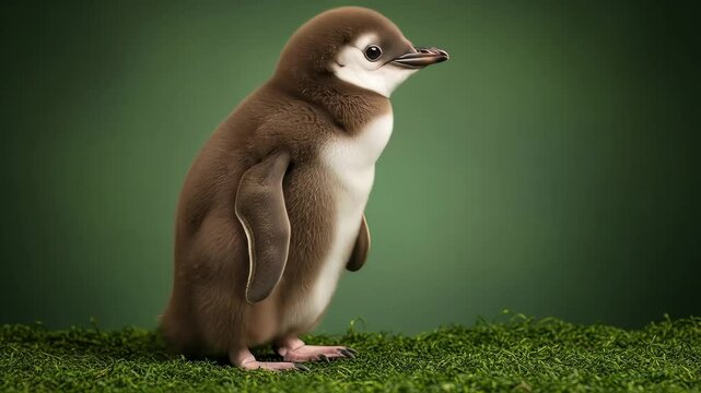 Adorable Baby Penguin Chick on Green Moss