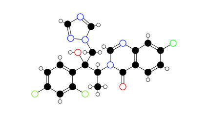 albaconazole molecule, structural chemical formula, ball-and-stick model, isolated image antifungal