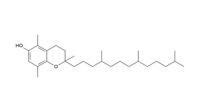 &beta;-tocopherol molecule, structural chemical formula, ball-and-stick model, isolated image vitamin e variant