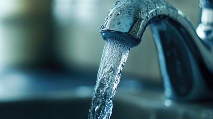 Close-up view of pure water flow from a faucet, symbolizing renewal
