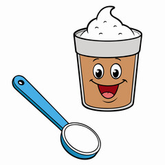 A measuring spoon filled with protein powder isolated on white background