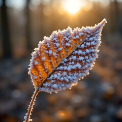 Macro Frosted Autumn Leaf