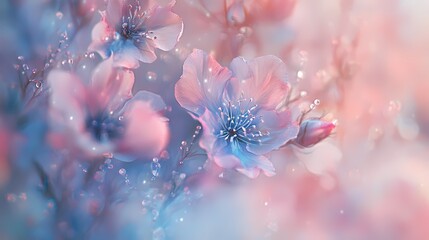 Close-up of a dewy purple flower with bokeh background.