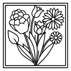 Elegant floral border design featuring tulips daisies and other blossoms