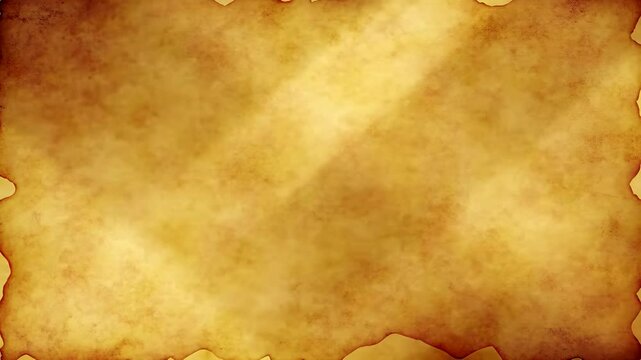 Animated vintage background of an old parchment with burnt edges and a moving light beam