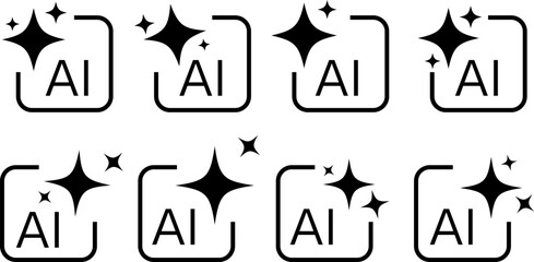 Ai generated icon. stars sparkle and square. Artificial intelligence symbols. Computer help assistant sign. command prompt to generate ideas
