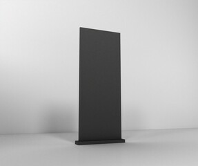 Blank vertical roll-up banner stand mockup on white background. Pull-up roller portable signage mock-up. White pop-up advertising display template. Roll up 3d ad banner on white background.