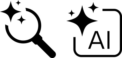 magnifying glass with stars sparkle icons. Artificial intelligence ai search icon. AI generated buttons set. Search artificial intelligence

