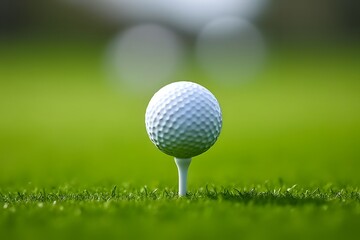 Close-Up of Golf Ball on Tee Against Blurred Green Background