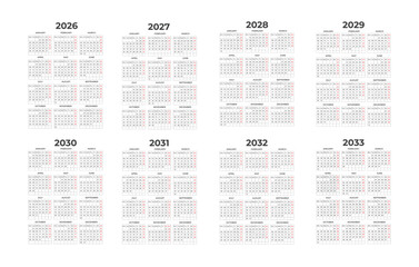 Calendar Collection 2026-2033 planning set design template