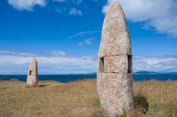 Menhirs park on Campo de la Rata in A Coruna, Galicia, Spain