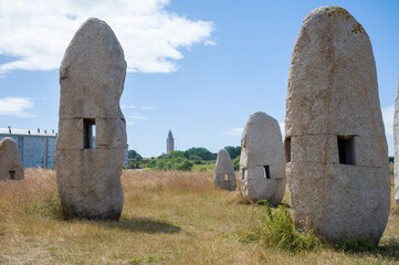 Menhirs park on Campo de la Rata in A Coruna, Galicia, Spain