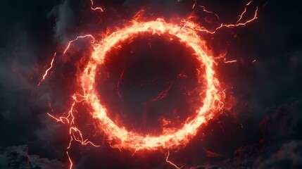 A red neon illuminated circle on dark background