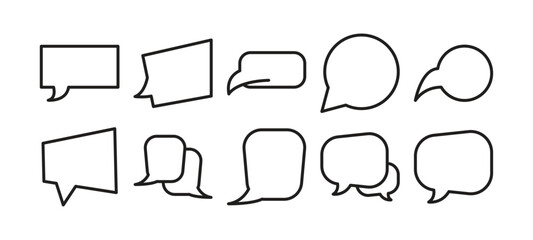 Obraz premium A collection of ten different black outline speech bubbles arranged in two rows on a white background