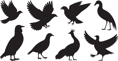 Fototapeta premium Dynamic Pattern of Birds in Various Flight Poses, Representing Freedom, Movement, and Natural Beauty.