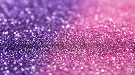 Close-up view of shimmering glitter with a gradient of pink and purple.