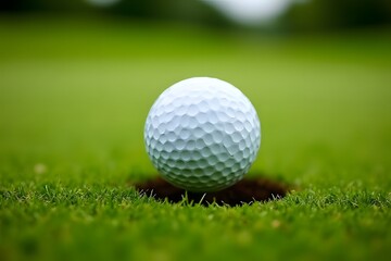 Fototapeta premium Close-Up of a Golf Ball Nearing the Hole on a Green Golf Course