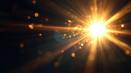 Obraz premium Warm natural sun flare bursting through a dark black background, creating vibrant rays and lens flare effects for dramatic lighting