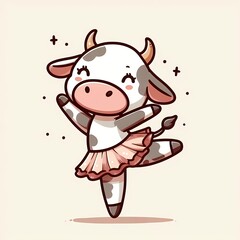 Cute Cow dancing ballet cartoon vector icon illustration