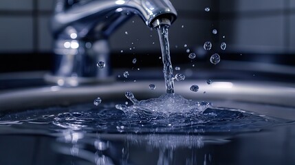 Water drops falling from a faucet in a spotless, contemporary restroom