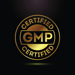Golden Certified GMP Logo Good Manufacturing Practice Assurance of Quality and Product Safety in Production Processes and Compliance