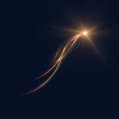 Glowing magic comet with bright trail and bright flash on dark background. Vector light effect for illustrations and overlays