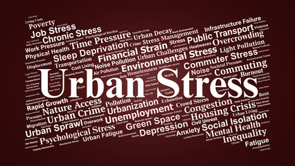 Urban Stress Word Cloud. Exploring Factors Impacting Mental Health In Modern Cities