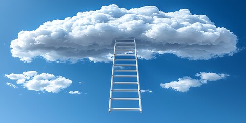 Ladder Reaching Towards Fluffy Clouds Under Bright Blue Sky