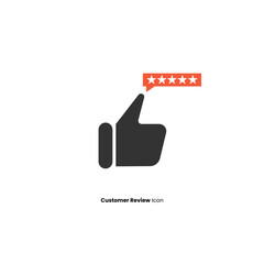 Thumbs up icon with five-star rating bubble. Represents positive customer review, satisfaction, and recommendation. Ideal for web and app UI.