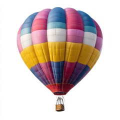 Fototapeta premium Isolated colorful hot air balloon with basket against a white background view