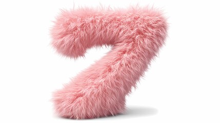Fototapeta premium Cute pink number 7 or seven as fur shape, short hair, white background