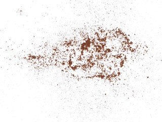 A pile of freshly ground instant coffee powder isolated on a white background. Delicious dark chocolate coffee.